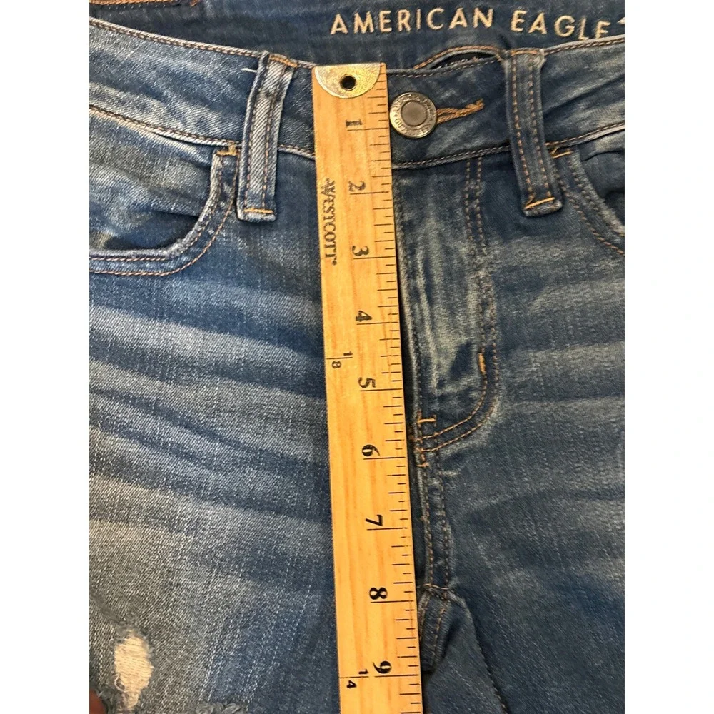 American Eagle Next Level Stretch Distressed Jeggings Blue Size 4 Short Skinny